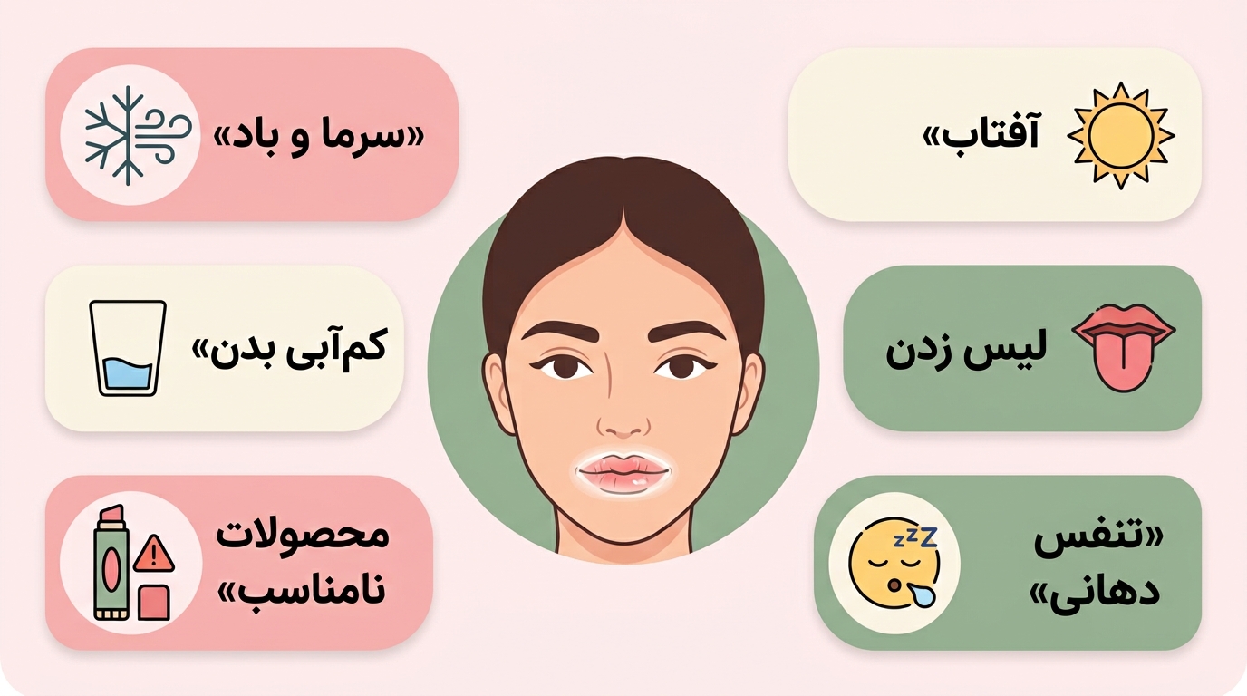 اینفوگرافیک شش دلیل اصلی خشکی لب