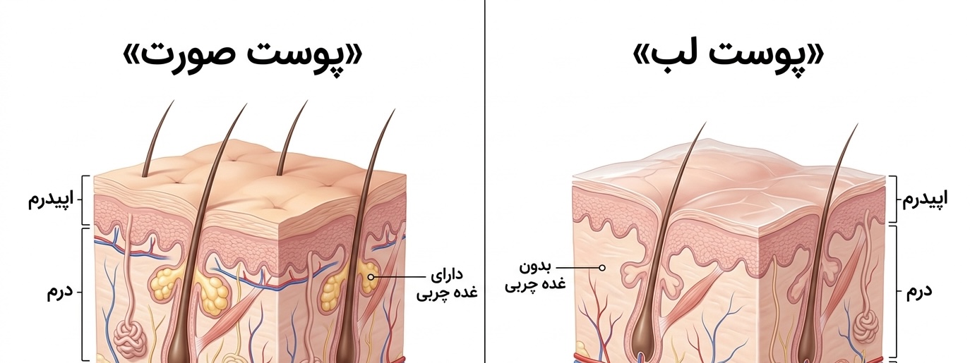مقایسه ساختار پوست لب و پوست صورت