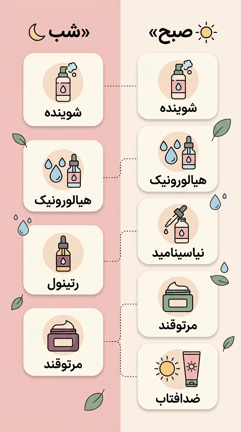 اینفوگرافیک روتین صبح و شب با مواد فعال