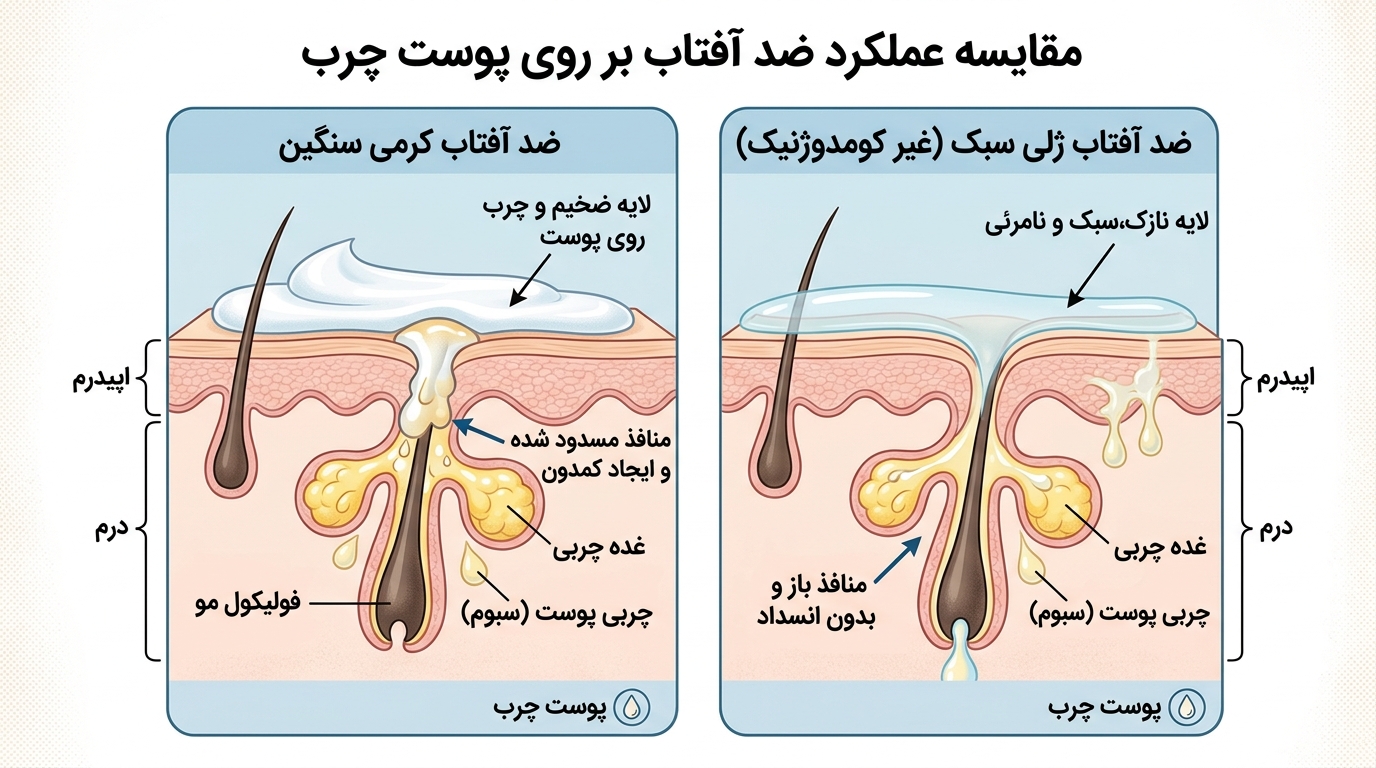 مقایسه عملکرد ضدآفتاب روی پوست چرب