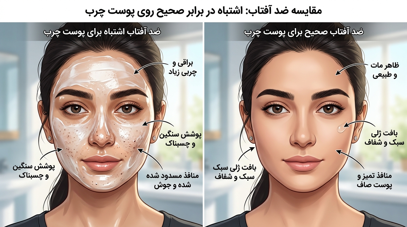ضدآفتاب اشتباه در برابر صحیح برای پوست چرب